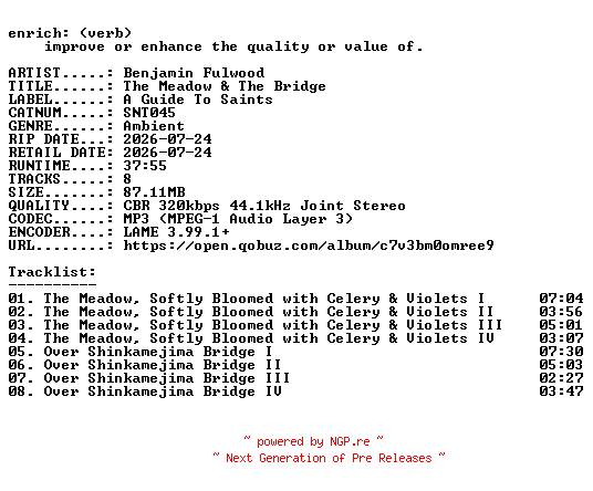 NFO for the release Benjamin_Fulwood-The_Meadow_and_The_Bridge-(SNT045)-WEB-2026-ENRiCH by ENRiCH