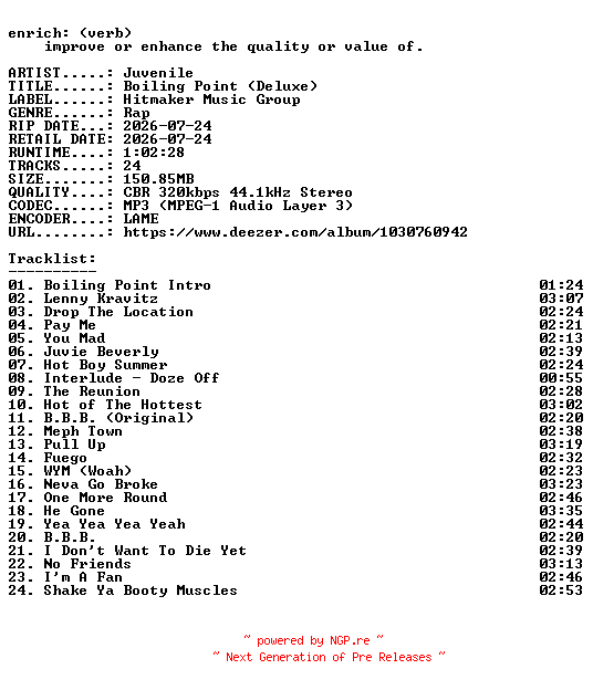 NFO for the release Juvenile-Boiling_Point_(Deluxe)-WEB-2026-ENRiCH by ENRiCH