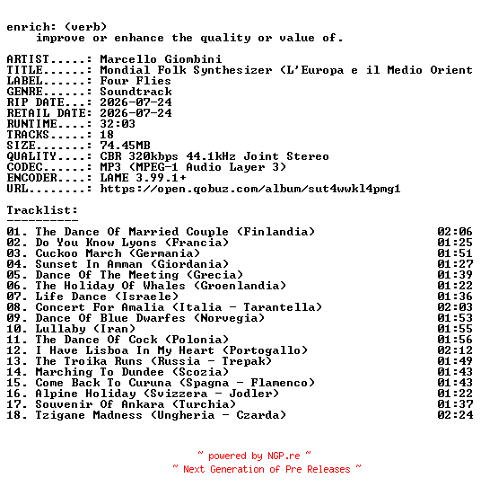 NFO for the release Marcello_Giombini-Mondial_Folk_Synthesizer_(LEuropa_e_il_Medio_Oriente)-OST-WEB-2026-ENRiCH by ENRiCH