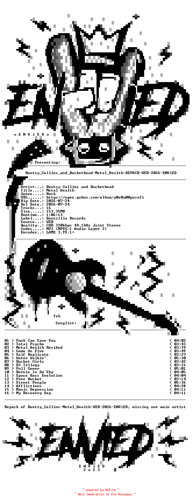 NFO for the release Bootsy_Collins_and_Buckethead-Metal_Health-REPACK-WEB-2026-ENViED by ENViED