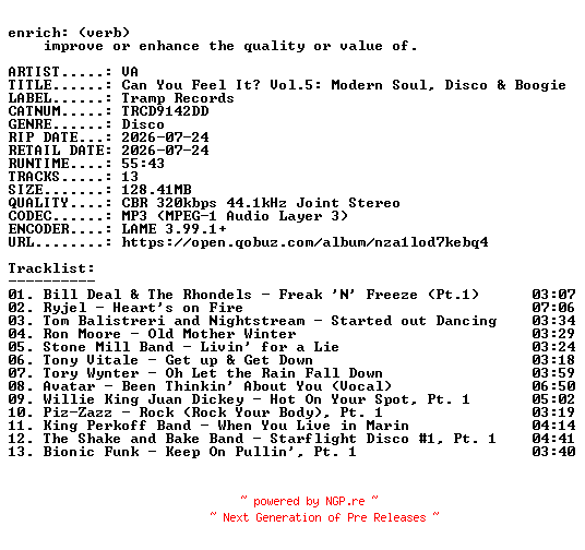 NFO for the release VA-Can_You_Feel_It_Vol.5_Modern_Soul_Disco_and_Boogie_1977-88-(TRCD9142DD)-WEB-2026-ENRiCH by ENRiCH