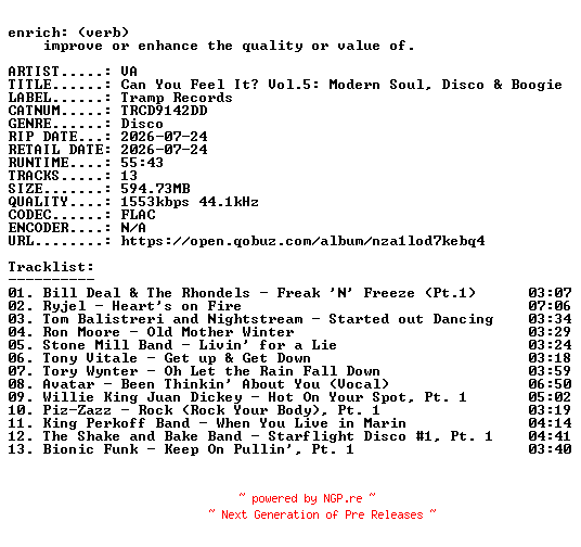 NFO for the release VA-Can_You_Feel_It_Vol.5_Modern_Soul_Disco_and_Boogie_1977-88-(TRCD9142DD)-24BIT-WEB-FLAC-2026-ENRiCH by ENRiCH