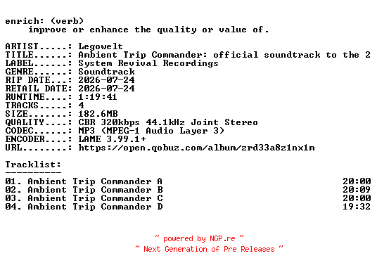 NFO for the release Legowelt-Ambient_Trip_Commander_official_soundtrack_to_the_2022_animation_film-OST-WEB-2026-ENRiCH by ENRiCH