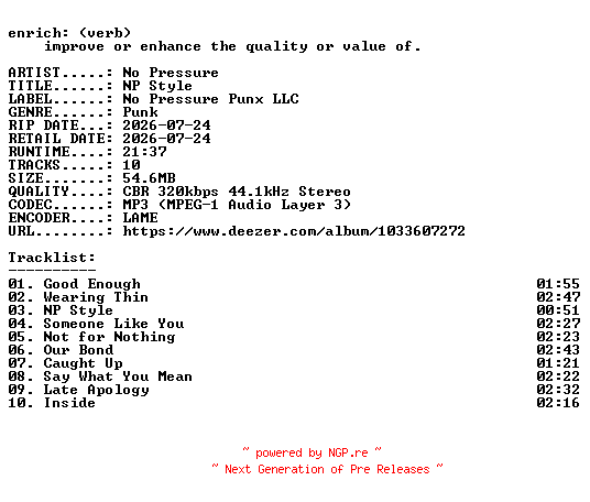 NFO for the release No_Pressure-NP_Style-WEB-2026-ENRiCH by ENRiCH
