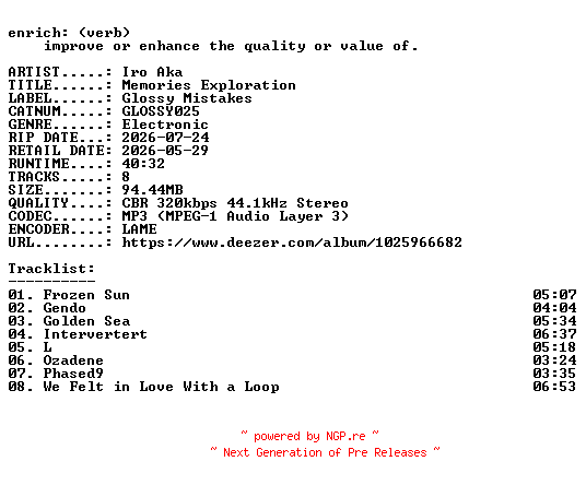 NFO for the release Iro_Aka-Memories_Exploration-(GLOSSY025)-WEB-2026-ENRiCH by ENRiCH