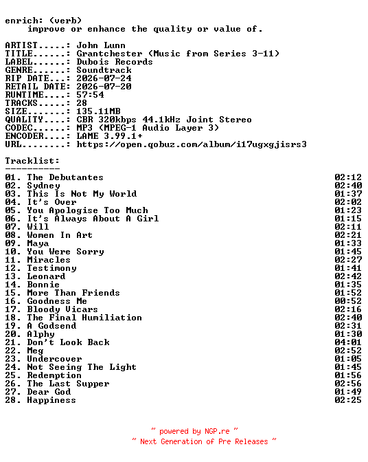NFO for the release John_Lunn-Grantchester_(Music_from_Series_3-11)-OST-WEB-2026-ENRiCH by ENRiCH