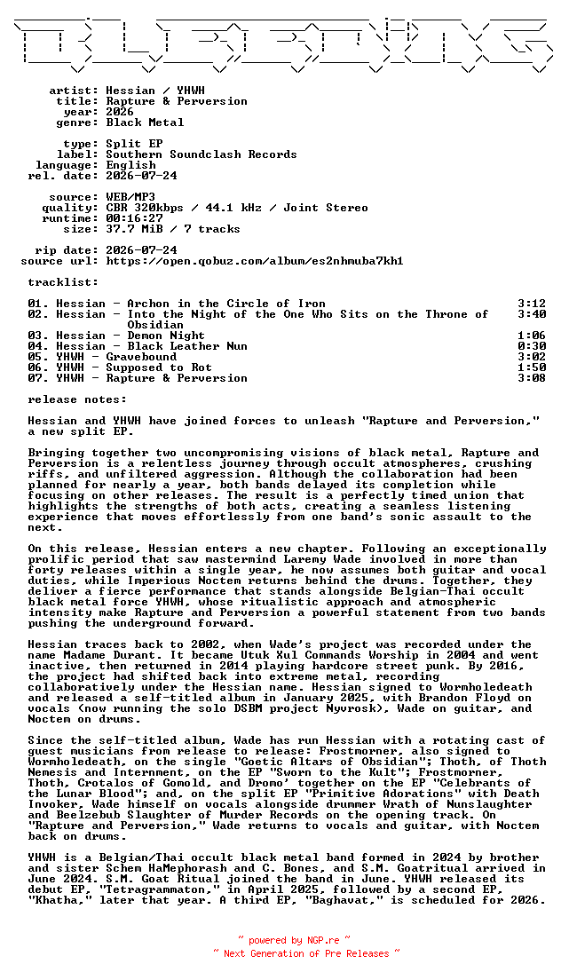 NFO for the release Hessian-YHWH--Rapture_and_Perversion-Split-EP-WEB-2026-BLEEDiNG by BLEEDiNG