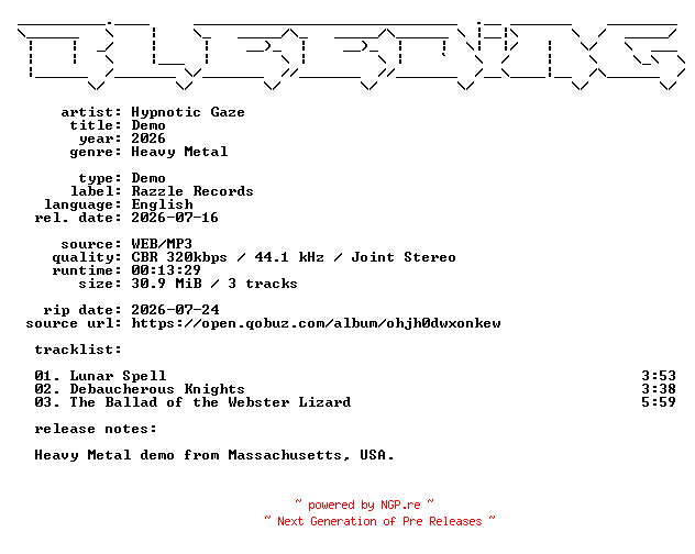 NFO for the release Hypnotic_Gaze-Demo-Demo-WEB-2026-BLEEDiNG by BLEEDiNG
