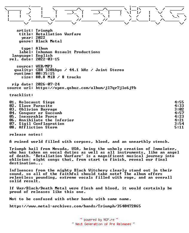NFO for the release Triumph-Retaliation_Warfare-WEB-2022-BLEEDiNG by BLEEDiNG