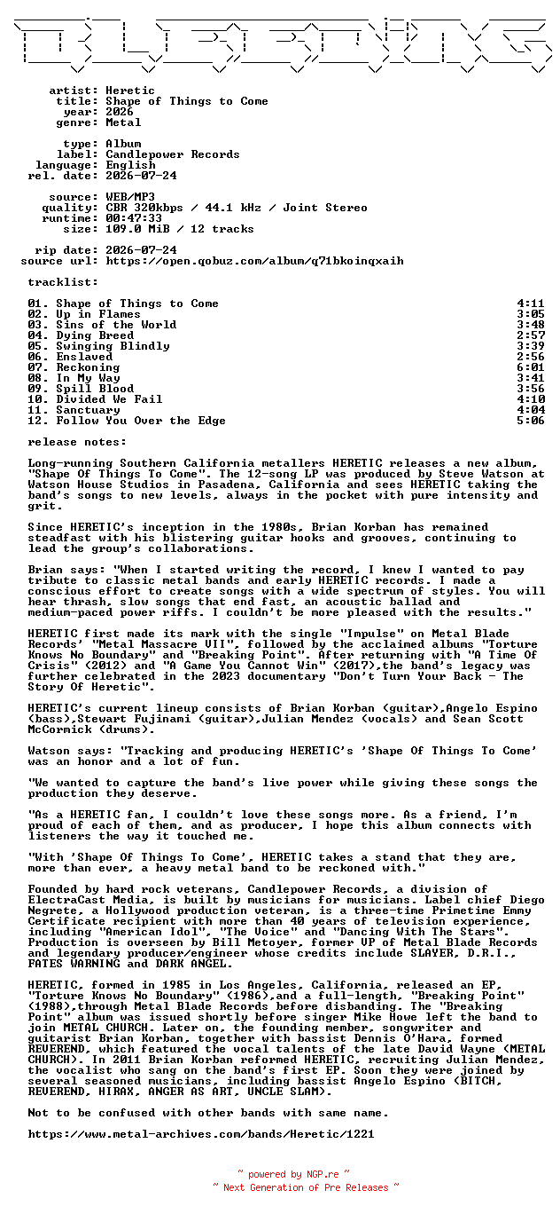 NFO for the release Heretic-Shape_of_Things_to_Come-WEB-2026-BLEEDiNG by BLEEDiNG