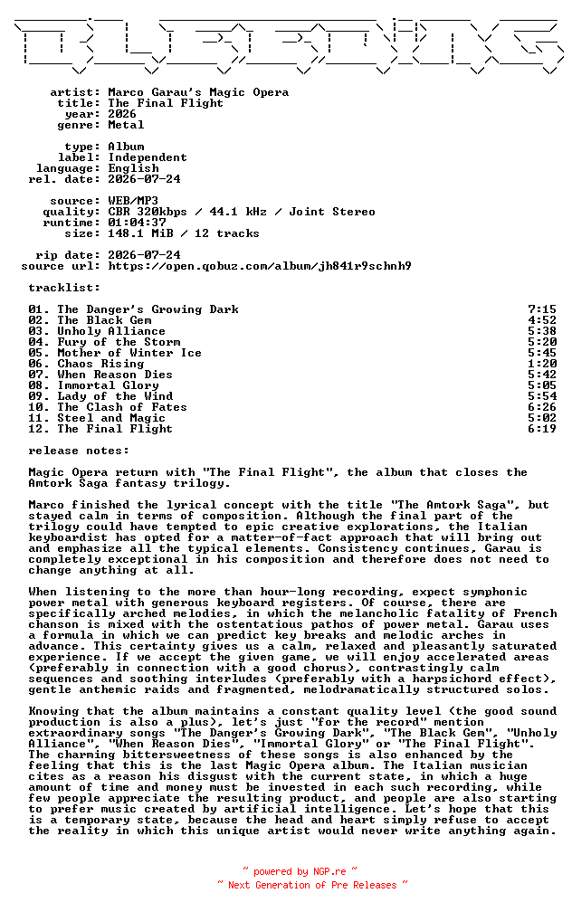 NFO for the release Marco_Garaus_Magic_Opera-The_Final_Flight-WEB-2026-BLEEDiNG by BLEEDiNG