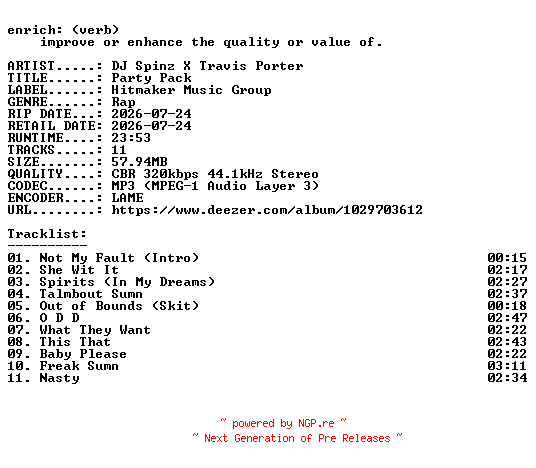 NFO for the release DJ_Spinz_X_Travis_Porter-Party_Pack-WEB-2026-ENRiCH by ENRiCH