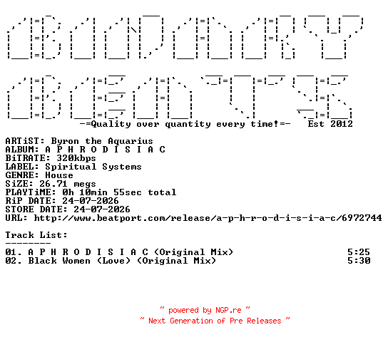 NFO for the release Byron_The_Aquarius-A_P_H_R_O_D_I_S_I_A_C-(SS003)-WEB-2026-BB by BB