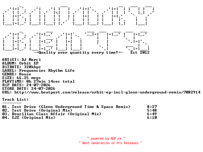 NFO for the release DJ_Merci-Orbit_EP-(XY904)-WEB-2026-BB by BB