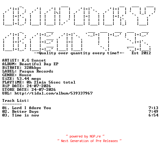 NFO for the release K.G_Sunset-Beautiful_Day_EP-(PR291)-WEB-2026-BB by BB