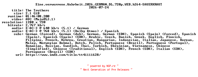 NFO for the release Eine.verworrene.Wahrheit.2026.GERMAN.DL.720p.WEB.h264-SAUERKRAUT by SAUERKRAUT