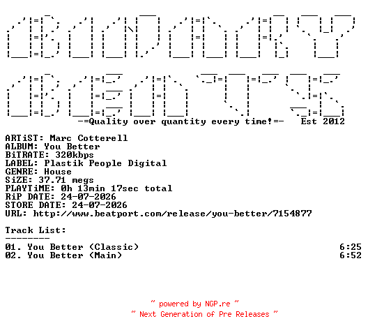 NFO for the release Marc_Cotterell-You_Better-(PPDS127)-WEB-2026-BB by BB