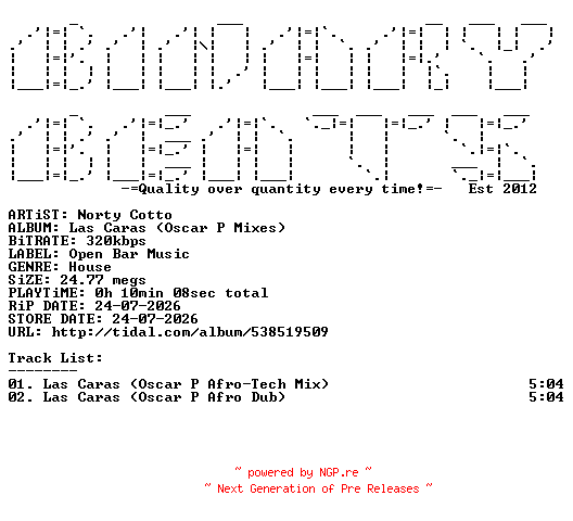 NFO for the release Norty_Cotto-Las_Caras_(Oscar_P_Mixes)-(OBM1155)-WEB-2026-BB by BB