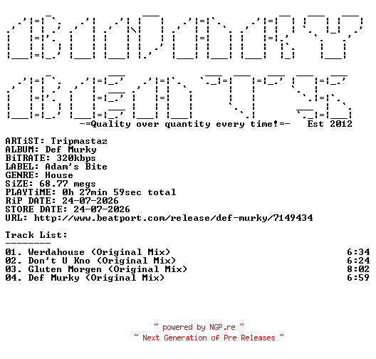 NFO for the release Tripmastaz-Def_Murky-(ADAM023)-WEB-2026-BB by BB