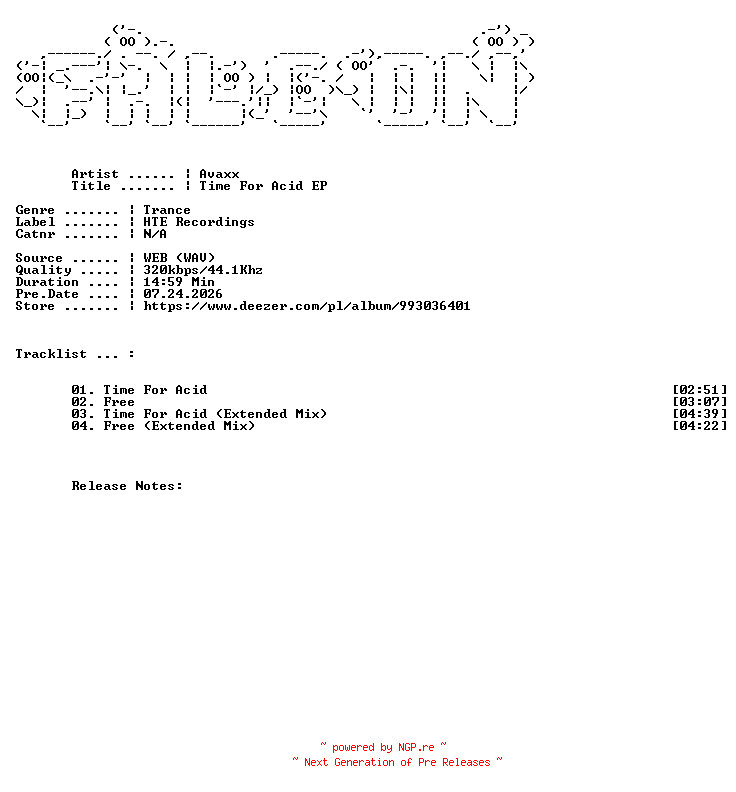 NFO for the release Avaxx-Time_For_Acid_EP-WEB-2026-FALCON by FALCON