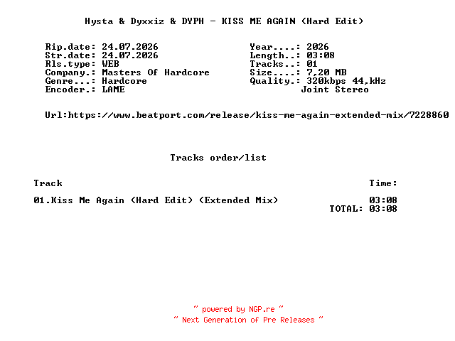NFO for the release Hysta_And_Dyxxiz_And_DYPH_-_KISS_ME_AGAIN_(Hard_Edit)-(MOHDIGI585)-SINGLE-WEB-2026-FMC by FMC