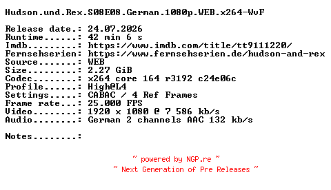NFO for the release Hudson.und.Rex.S08E08.German.1080p.WEB.x264-WvF by WvF