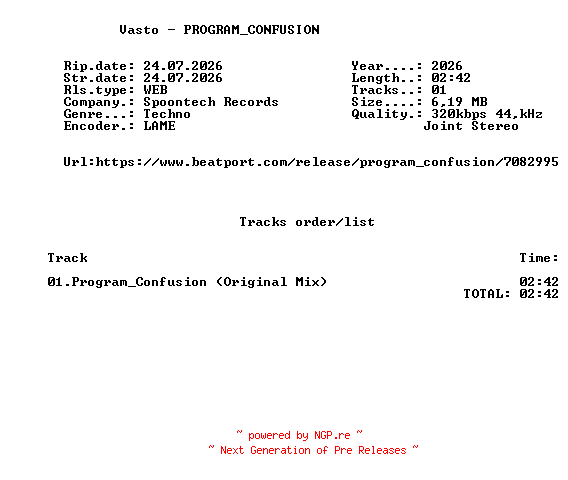 NFO for the release Vasto_-_PROGRAM_CONFUSION-(SPOON451)-SINGLE-WEB-2026-FMC by FMC