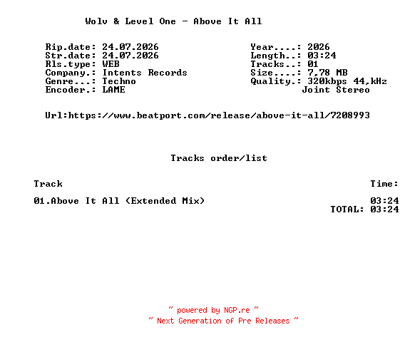 NFO for the release Wolv_And_Level_One_-_Above_It_All-(INT034)-SINGLE-WEB-2026-FMC by FMC
