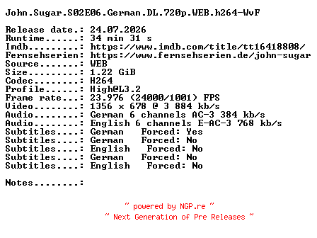 NFO for the release John.Sugar.S02E06.German.DL.720p.WEB.h264-WvF by WvF