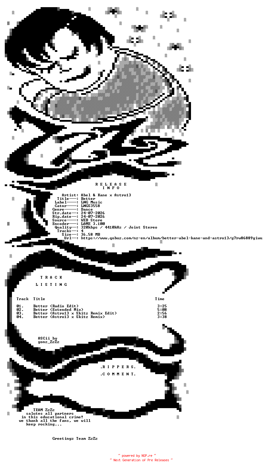 NFO for the release Abel_and_Kane_x_Astro13_-_Better-(LNGS3558)-WEB-2026-ZzZz by ZzZz