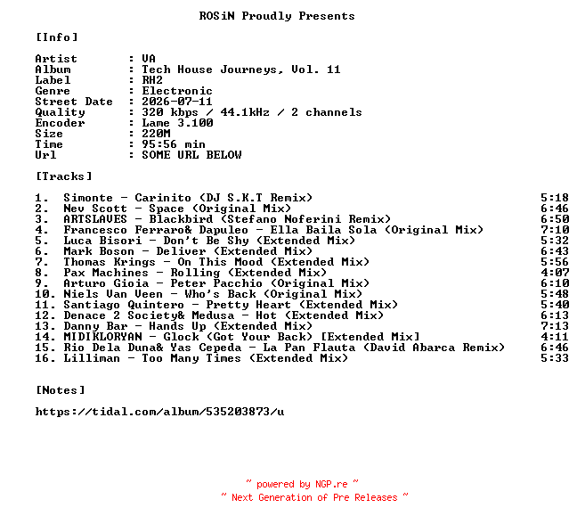 NFO for the release VA-Tech_House_Journeys_Vol._11-WEB-2026-ROSiN by ROSiN
