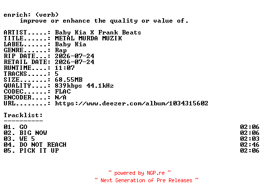 NFO for the release Baby_Kia_X_Frank_Beats-METAL_MURDA_MUZIK-EP-16BIT-WEB-FLAC-2026-ENRiCH by ENRiCH