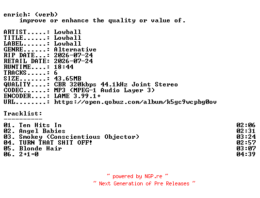 NFO for the release Lowball-Lowball-EP-WEB-2026-ENRiCH by ENRiCH