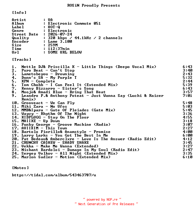 NFO for the release VA-Electronic_Commute_051-WEB-2026-ROSiN by ROSiN