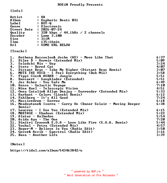 NFO for the release VA-Euphoric_Beats_031-WEB-2026-ROSiN by ROSiN