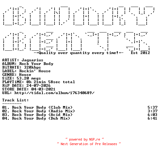 NFO for the release Jaquarius-Rock_Your_Body-(RH044)-WEB-2021-BB by BB