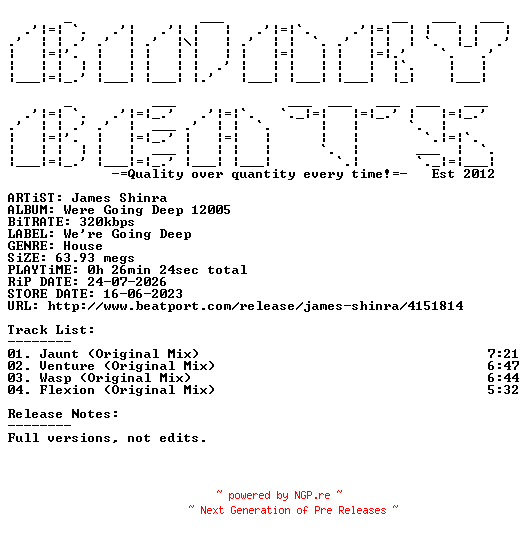 NFO for the release James_Shinra-Were_Going_Deep_12005-(WGD12005D)-WEB-2023-BB by BB