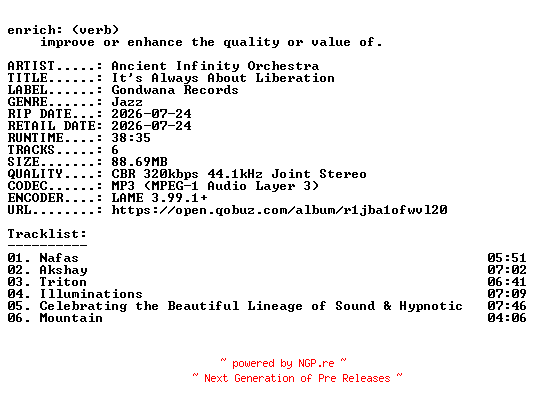 NFO for the release Ancient_Infinity_Orchestra-Its_Always_About_Liberation-WEB-2026-ENRiCH by ENRiCH
