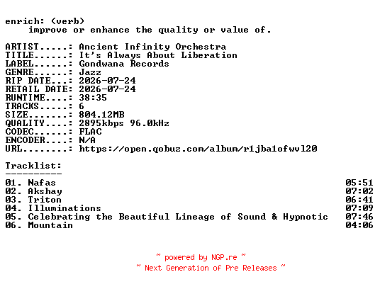 NFO for the release Ancient_Infinity_Orchestra-Its_Always_About_Liberation-24BIT-WEB-FLAC-2026-ENRiCH by ENRiCH