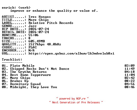 NFO for the release Tres_Hongos-More_Chips-24BIT-WEB-FLAC-2026-ENRiCH by ENRiCH