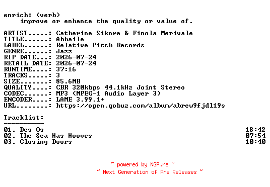 NFO for the release Catherine_Sikora_and_Finola_Merivale-Abhaile-WEB-2026-ENRiCH by ENRiCH