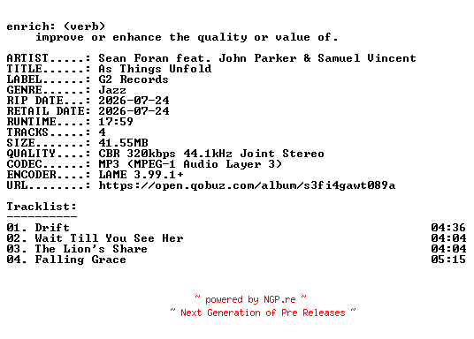 NFO for the release Sean_Foran_feat._John_Parker_and_Samuel_Vincent-As_Things_Unfold-EP-WEB-2026-ENRiCH by ENRiCH