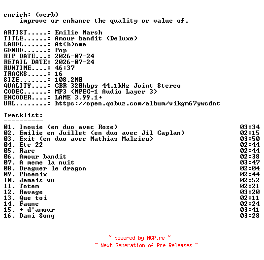 NFO for the release Emilie_Marsh-Amour_bandit_(Deluxe)-WEB-FR-2026-ENRiCH by ENRiCH