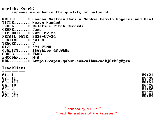 NFO for the release Joanna_Mattrey_Camila_Nebbia_Camilo_Angeles_and_Violeta_Garcia-Heavy_Handed-24BIT-WEB-FLAC-2026-ENRiCH by ENRiCH