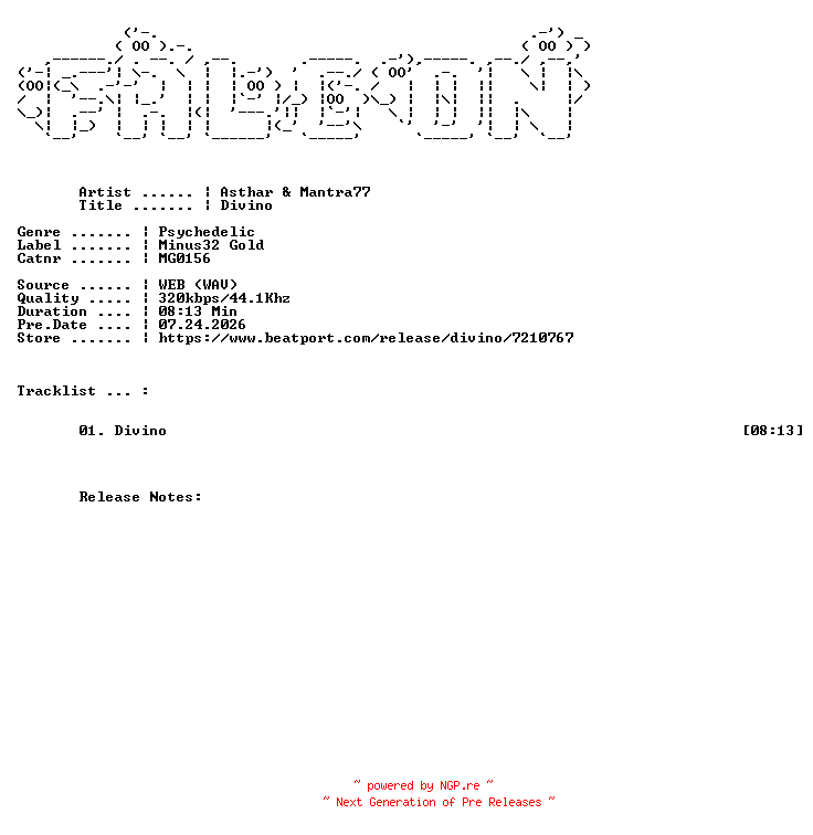 NFO for the release Asthar_And_Mantra77-Divino-(MG0156)-SINGLE-WEB-2026-FALCON by FALCON