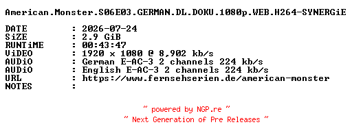 NFO for the release American.Monster.S06E03.GERMAN.DL.DOKU.1080p.WEB.H264-SYNERGiE by SYNERGiE