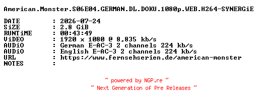 NFO for the release American.Monster.S06E04.GERMAN.DL.DOKU.1080p.WEB.H264-SYNERGiE by SYNERGiE