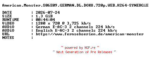 NFO for the release American.Monster.S06E09.GERMAN.DL.DOKU.720p.WEB.H264-SYNERGiE by SYNERGiE