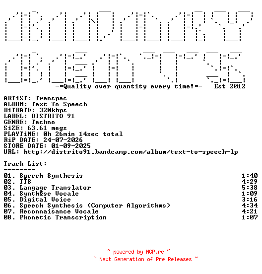 NFO for the release Transpac-Text_To_Speech-(D91013)-WEB-2025-BB by BB