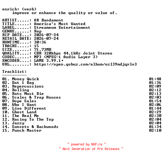 NFO for the release AK_Bandamont-Americas_Most_Wanted-WEB-2026-ENRiCH by ENRiCH